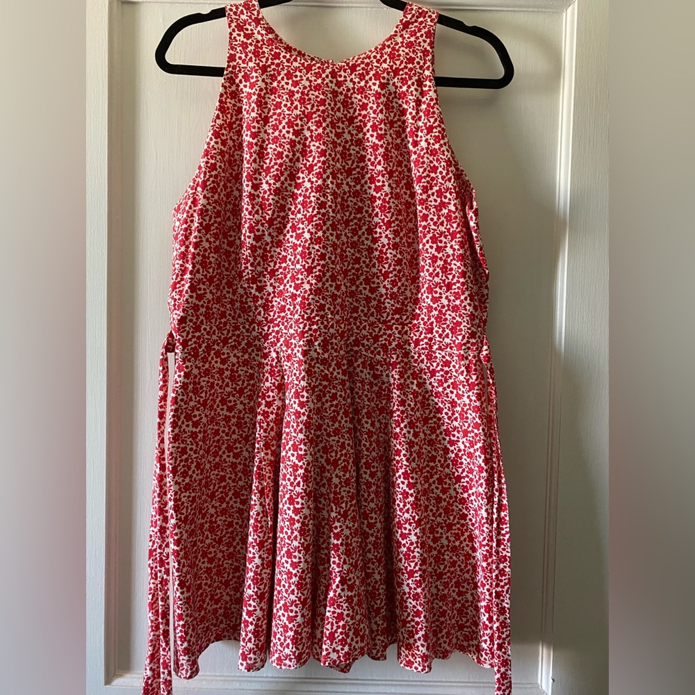 Anthropologie Izzy‎ Romper Open Back Red Floral Cotton Boho Size L